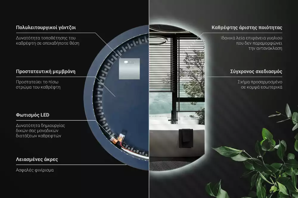 Polkrožno stensko ogledalo z LED osvetlitvijo