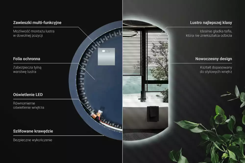 Polkrožno stensko ogledalo z LED osvetlitvijo