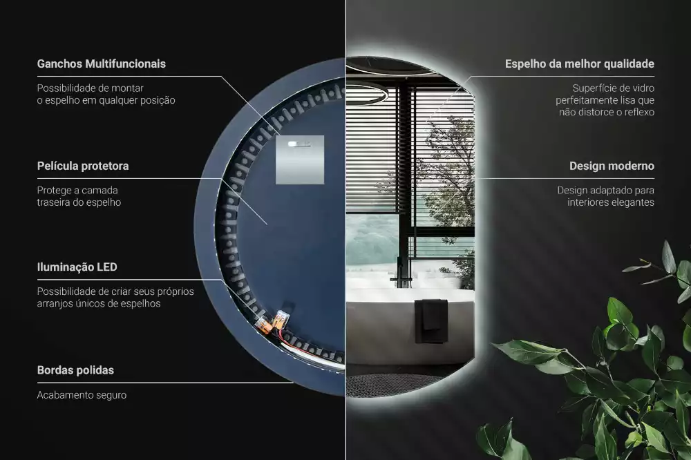 Polkrožno stensko ogledalo z LED osvetlitvijo