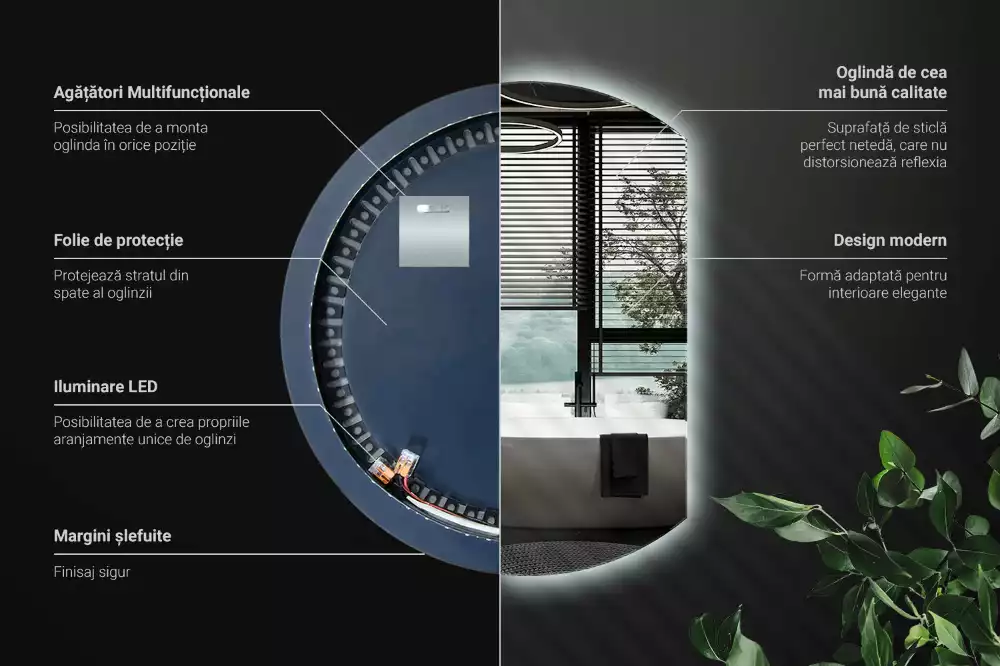 Polkrožno stensko ogledalo z LED osvetlitvijo