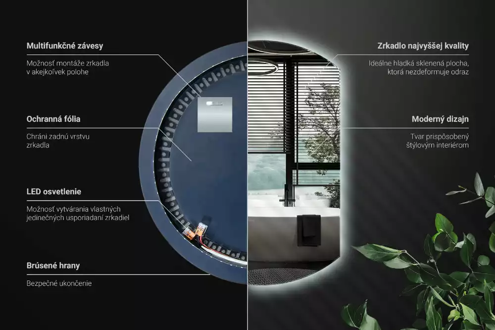 Polkrožno stensko ogledalo z LED osvetlitvijo