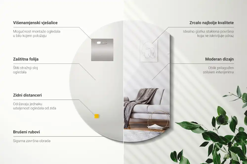 Polkrožno ogledalo dekorativno