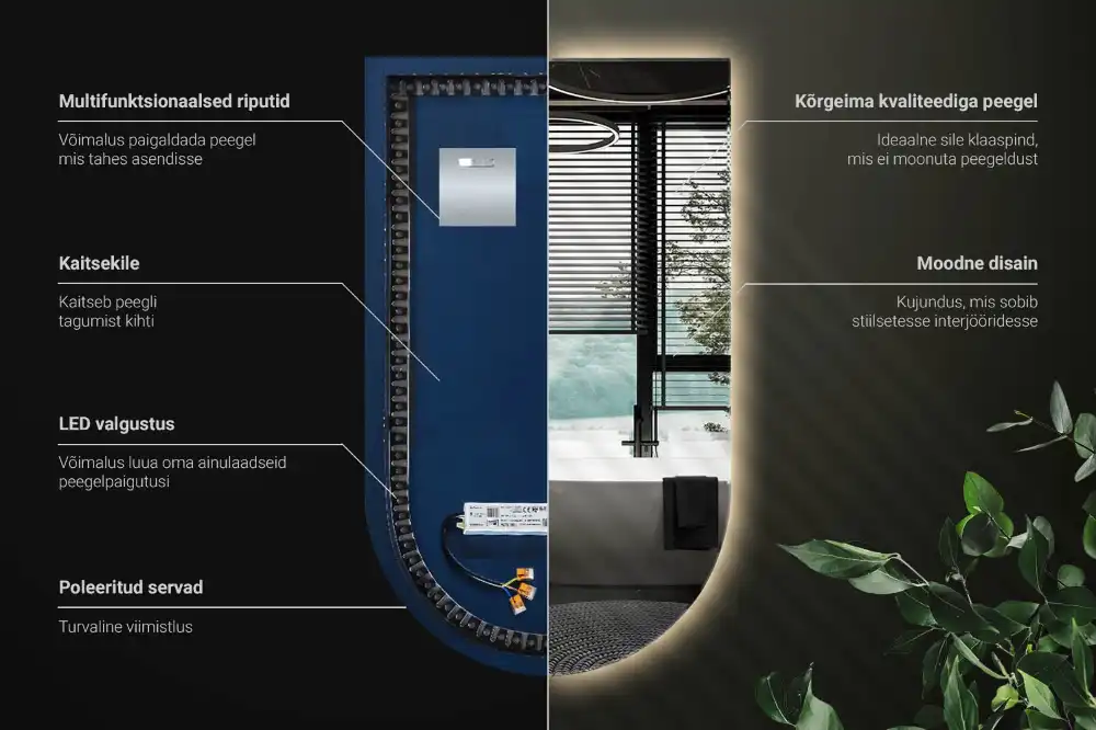 Polovično ovalno ogledalo z LED osvetlitvijo