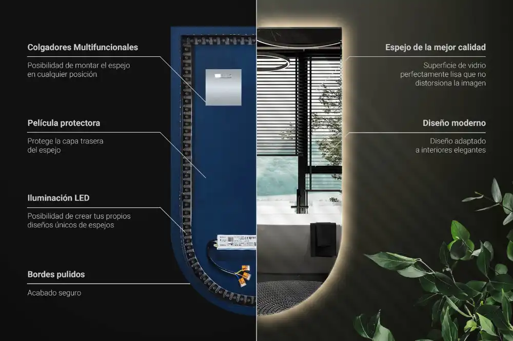 Polovično ovalno ogledalo z LED osvetlitvijo