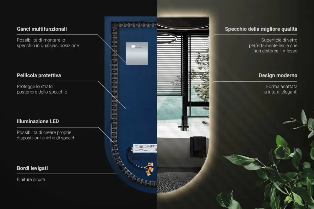 Polovično ovalno ogledalo z LED osvetlitvijo