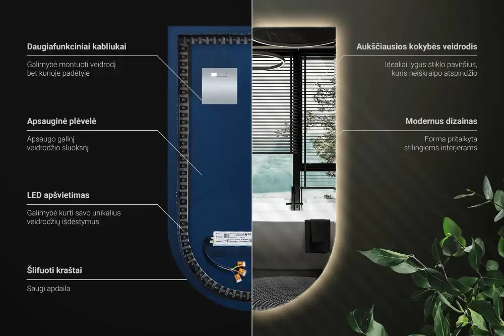 Polovično ovalno ogledalo z LED osvetlitvijo
