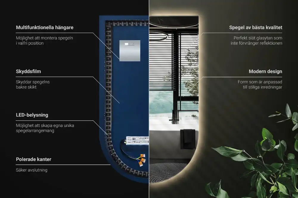 Polovično ovalno ogledalo z LED osvetlitvijo