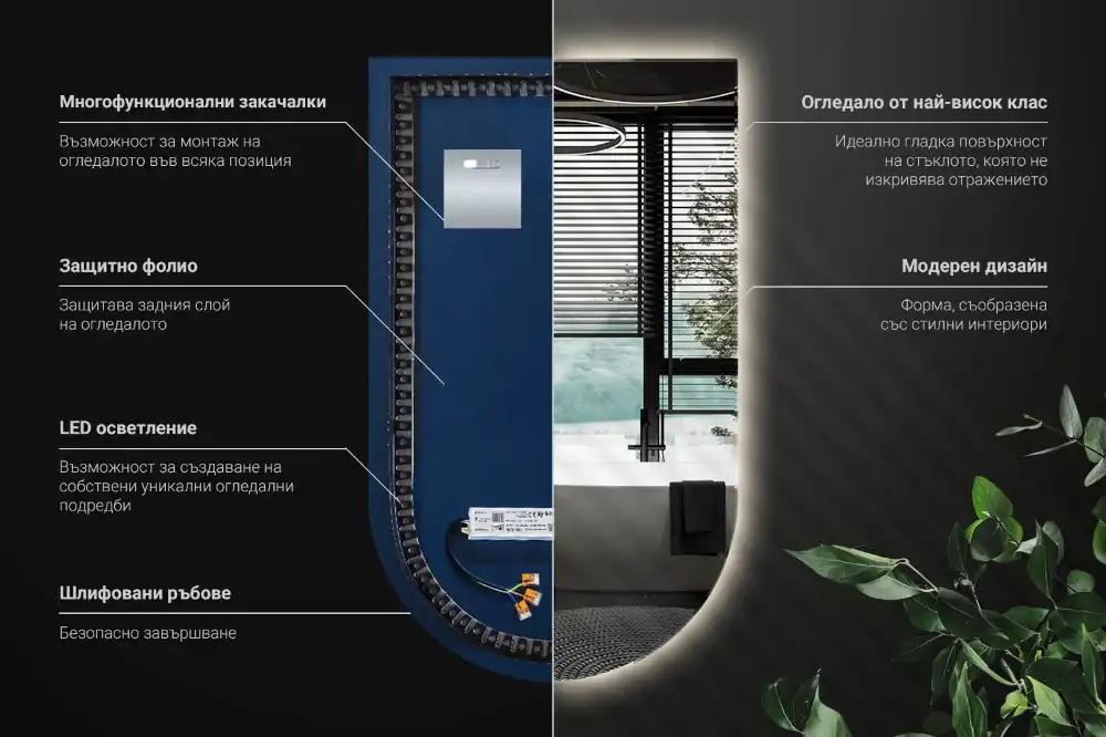 Polovično ovalno ogledalo z LED osvetlitvijo