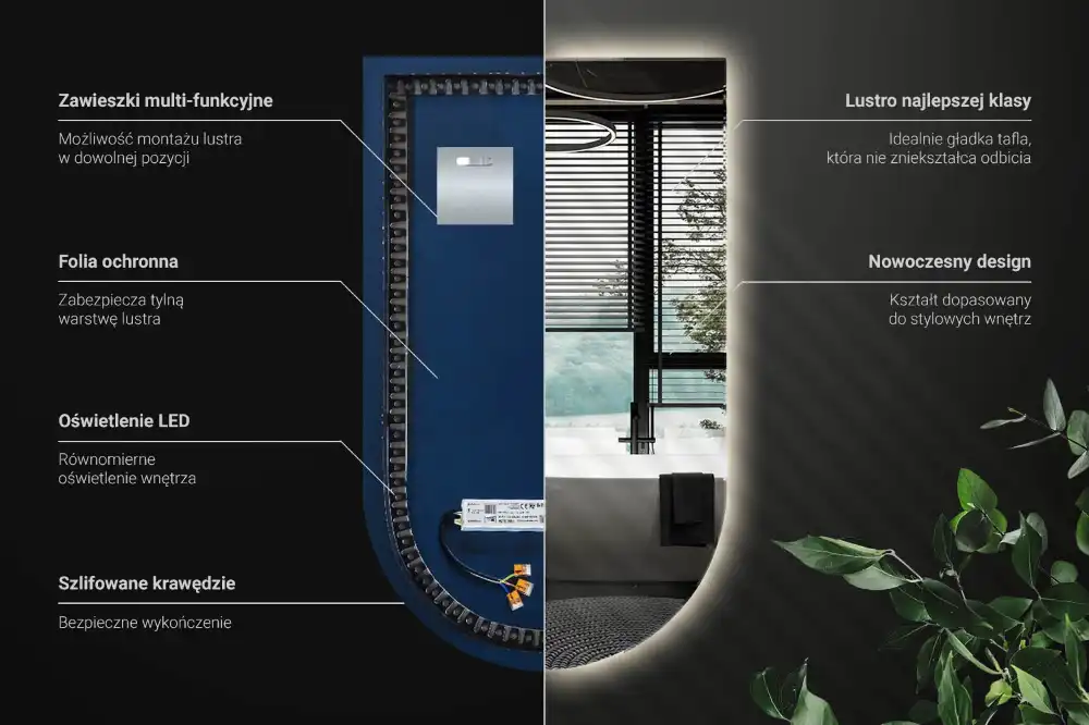 Polovično ovalno ogledalo z LED osvetlitvijo