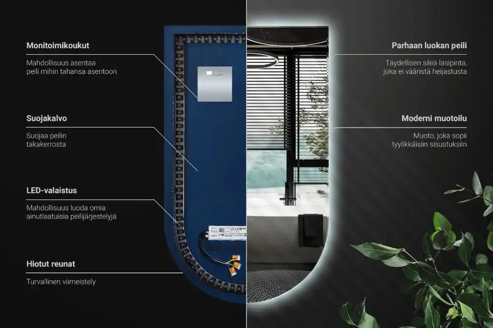Polovično ovalno ogledalo z LED osvetlitvijo