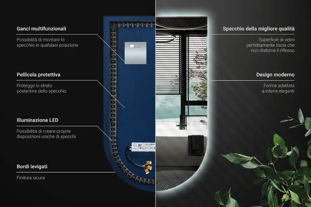 Polovično ovalno ogledalo z LED osvetlitvijo