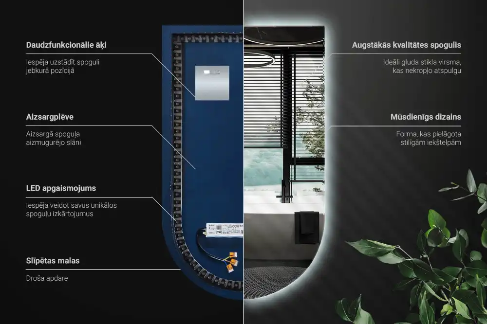 Polovično ovalno ogledalo z LED osvetlitvijo