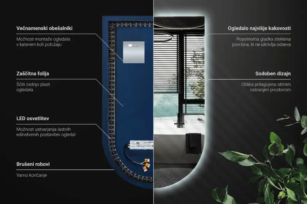 Polovično ovalno ogledalo z LED osvetlitvijo