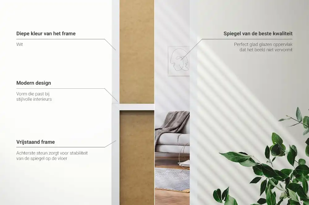 Stoječe ogledalo v belem okvirju