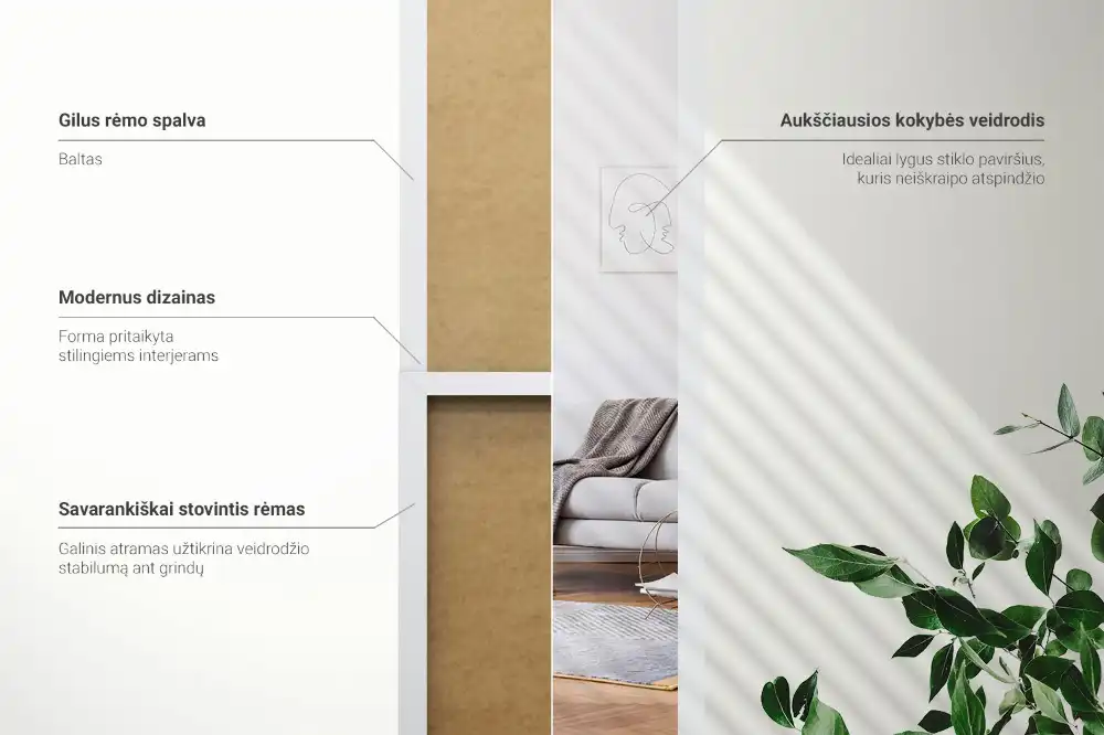 Stoječe ogledalo v belem okvirju