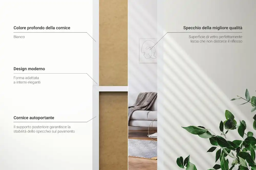 Stoječe ogledalo v belem okvirju