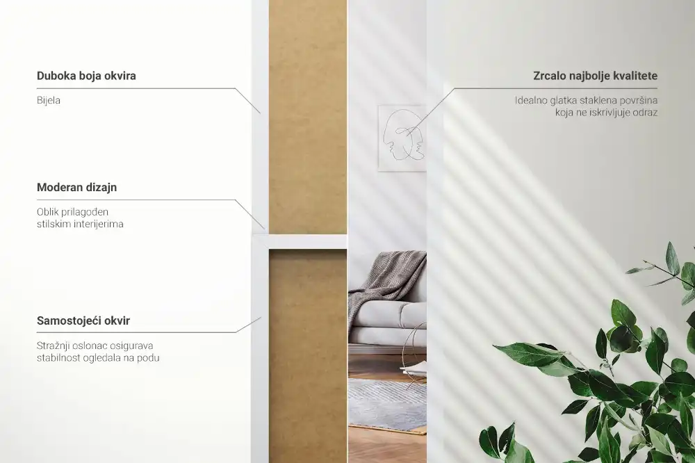 Stoječe ogledalo v belem okvirju