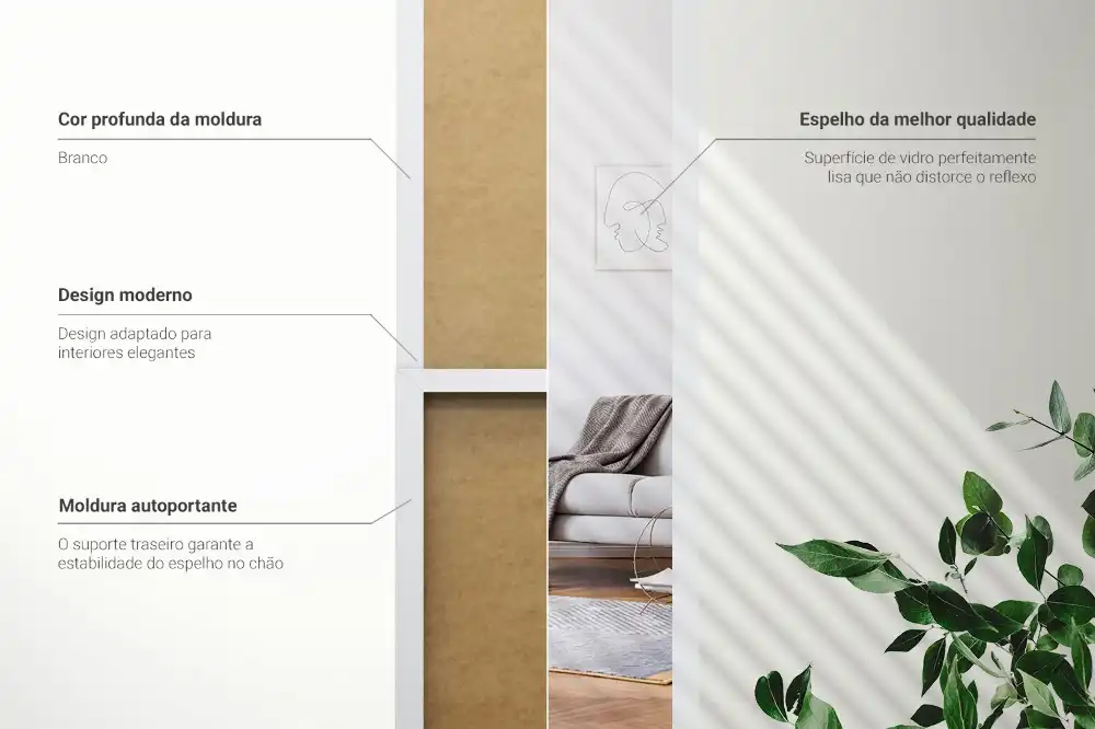 Stoječe ogledalo v belem okvirju