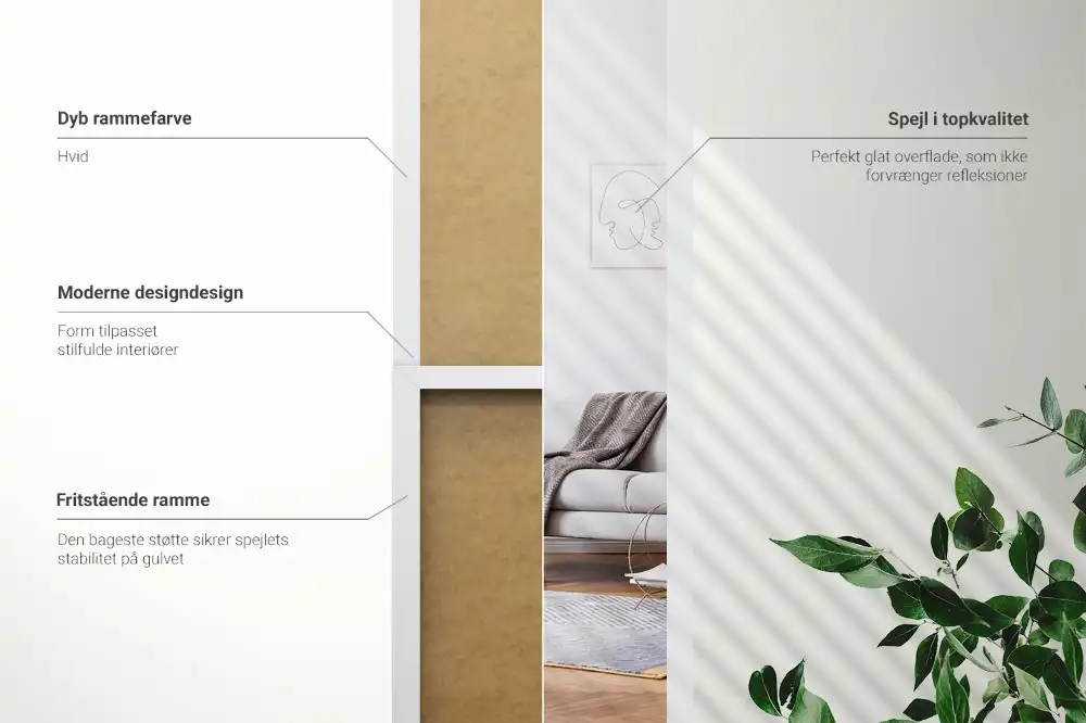 Stoječe ogledalo v belem okvirju