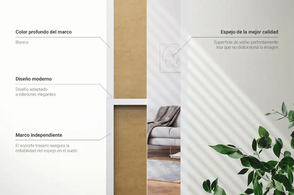 Stoječe ogledalo v belem okvirju