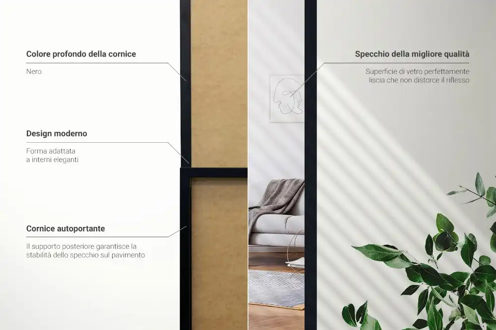 Samostoječe ogledalo v črnem okvirju