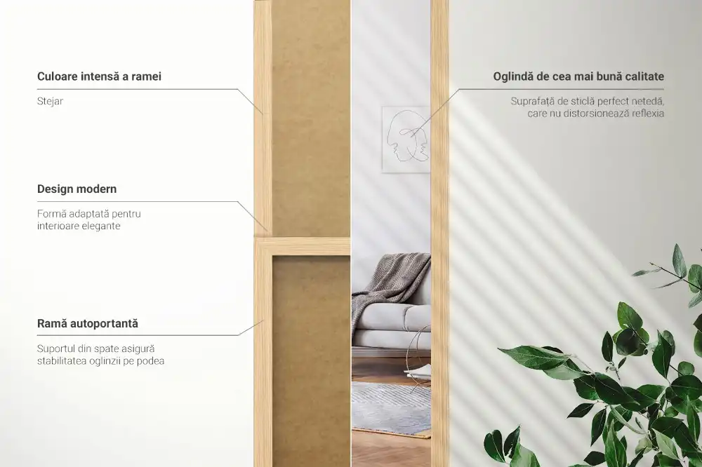 Ogledalo stoječe v okvirju hrastove barve