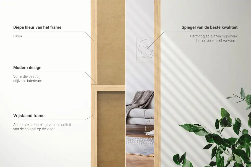 Ogledalo stoječe v okvirju hrastove barve