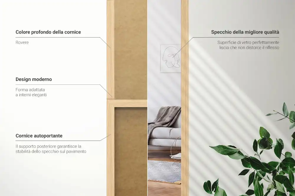 Ogledalo stoječe v okvirju hrastove barve