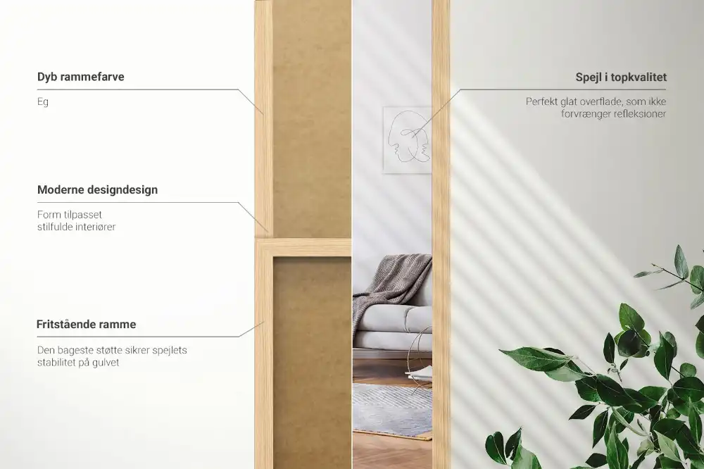 Ogledalo stoječe v okvirju hrastove barve