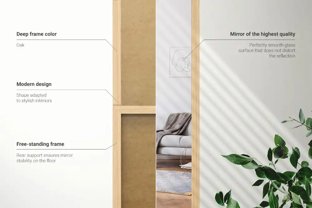 Ogledalo stoječe v okvirju hrastove barve