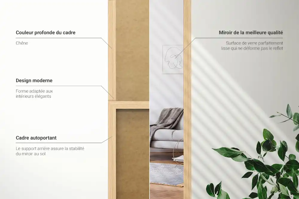 Ogledalo stoječe v okvirju hrastove barve