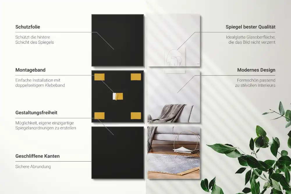 Samolepilne zrcalne ploščice kvadratne