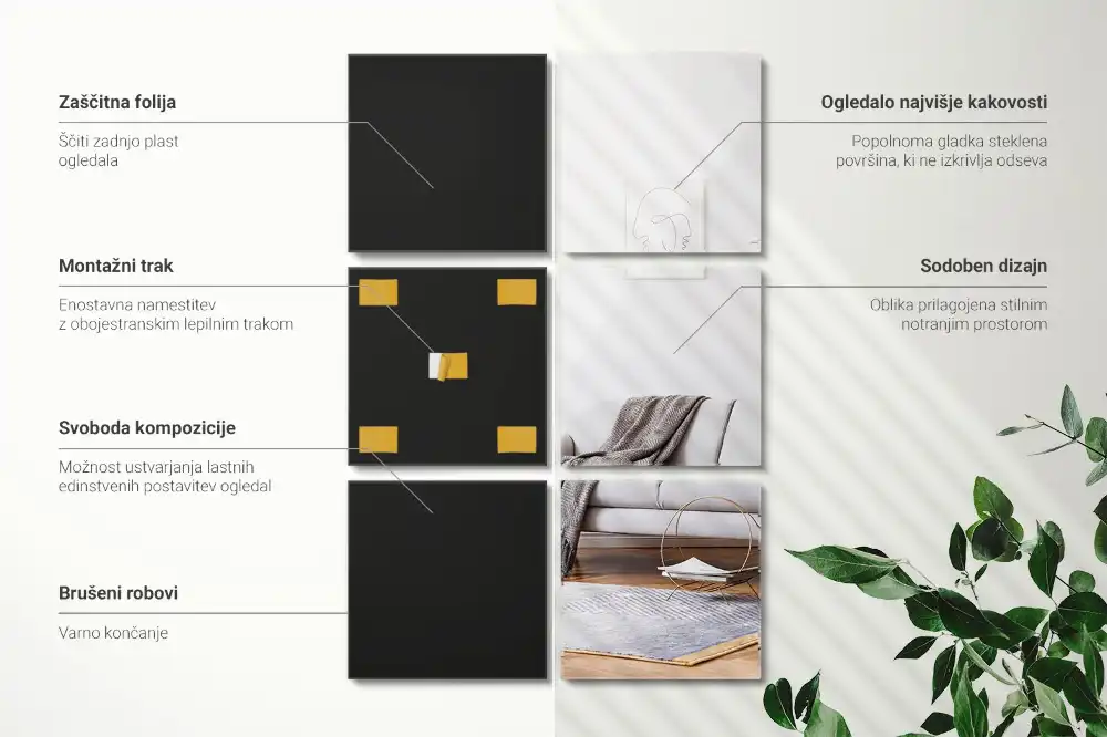 Samolepilne zrcalne ploščice kvadratne