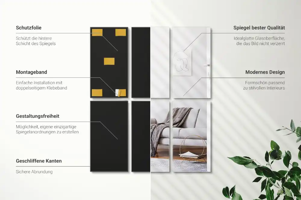 Pravokotne zrcalne ploščice samolepilne