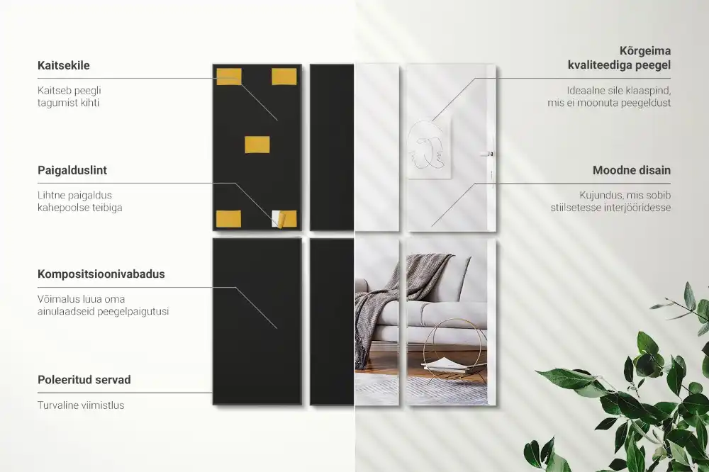 Pravokotne zrcalne ploščice samolepilne