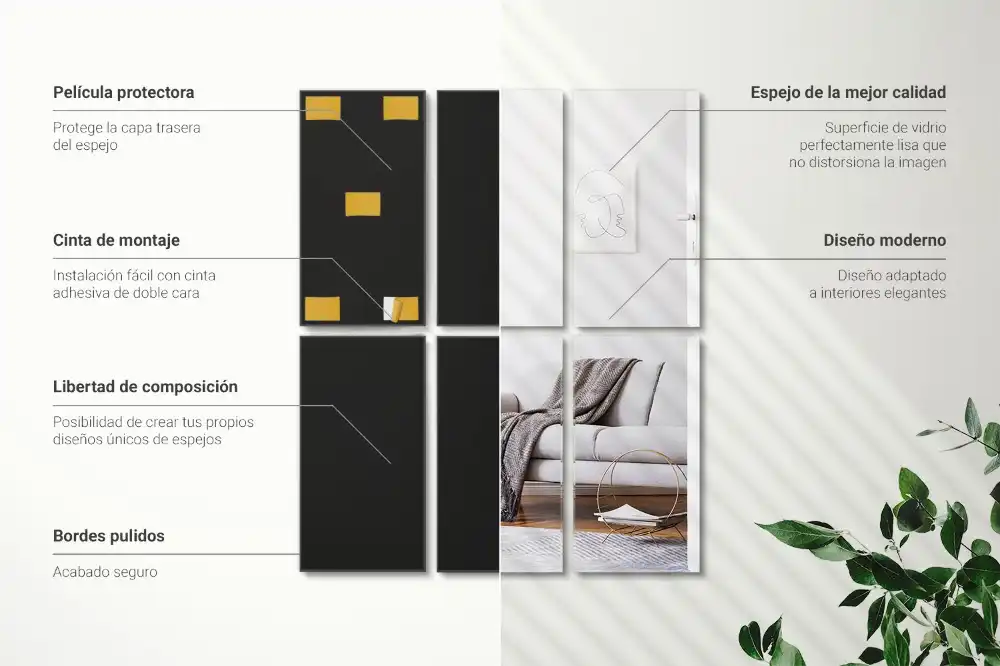 Pravokotne zrcalne ploščice samolepilne