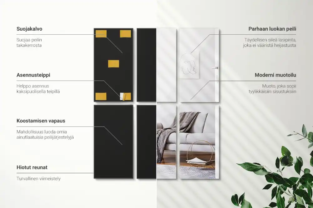 Pravokotne zrcalne ploščice samolepilne