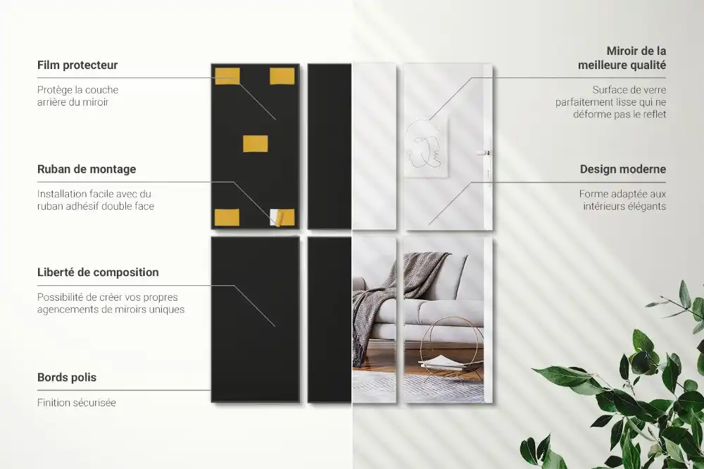 Pravokotne zrcalne ploščice samolepilne