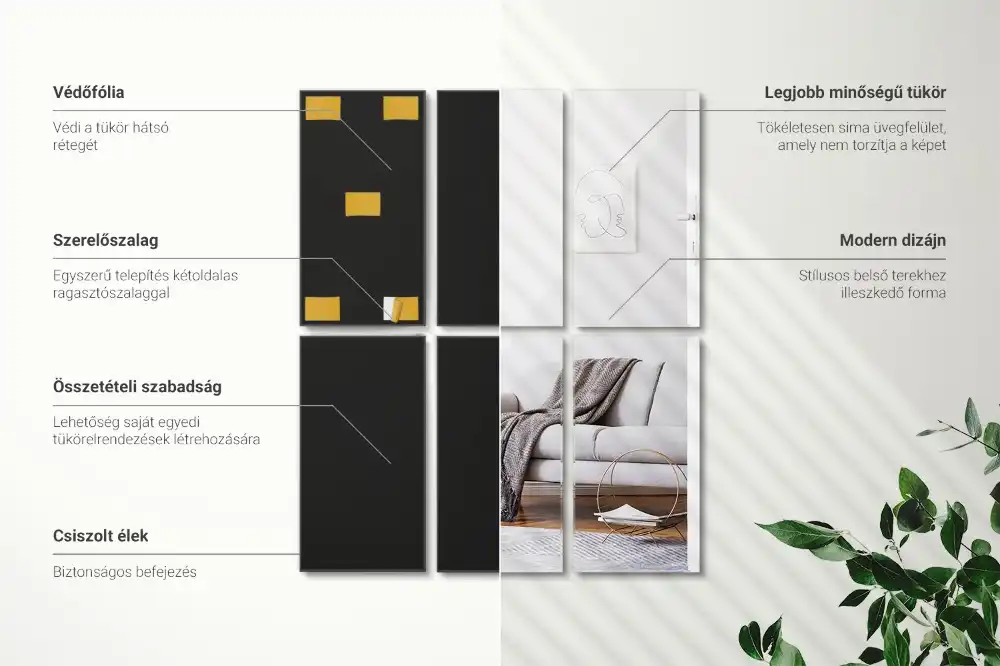 Pravokotne zrcalne ploščice samolepilne