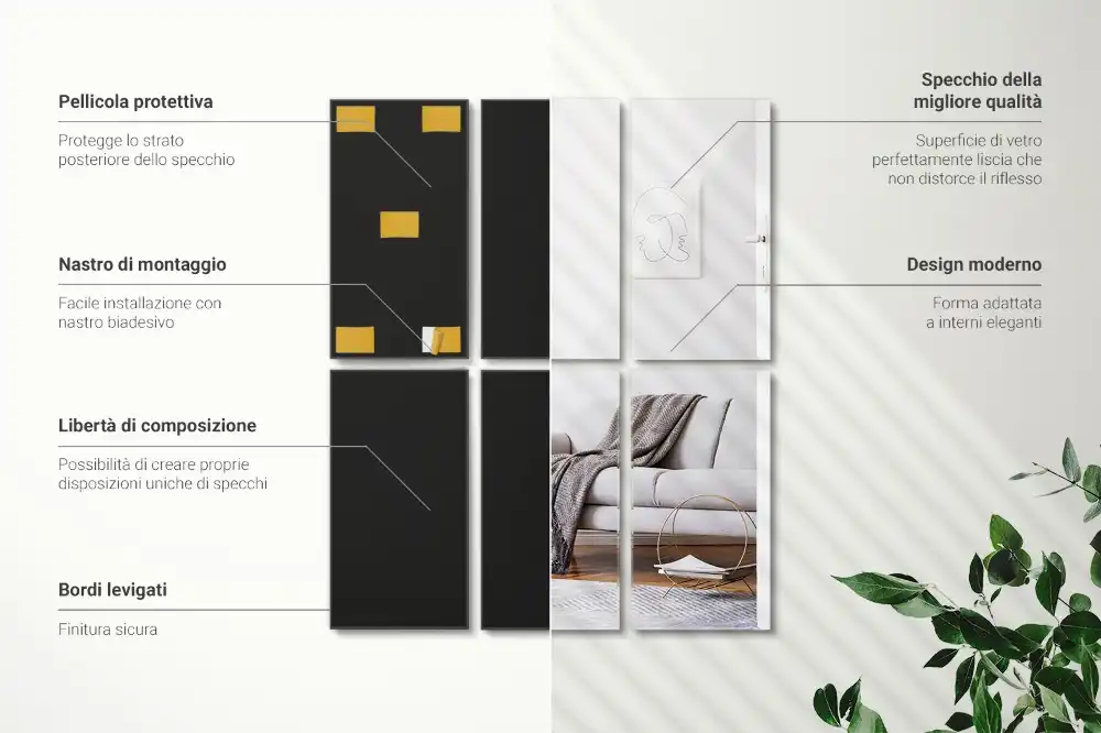 Pravokotne zrcalne ploščice samolepilne