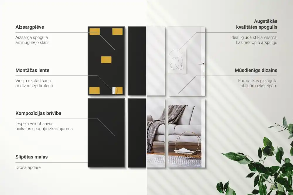 Pravokotne zrcalne ploščice samolepilne