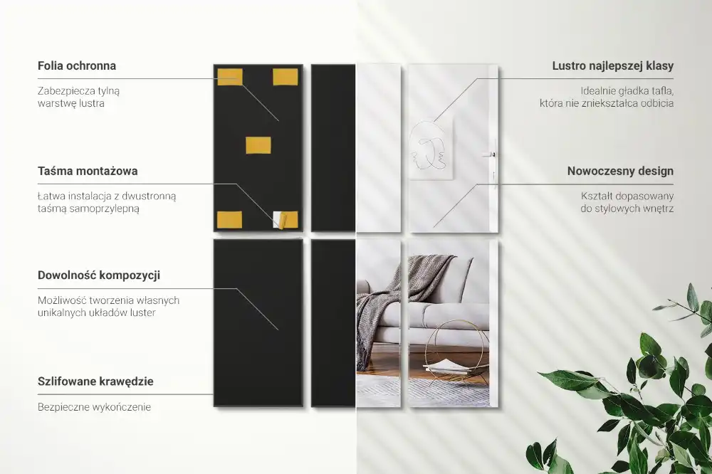 Pravokotne zrcalne ploščice samolepilne