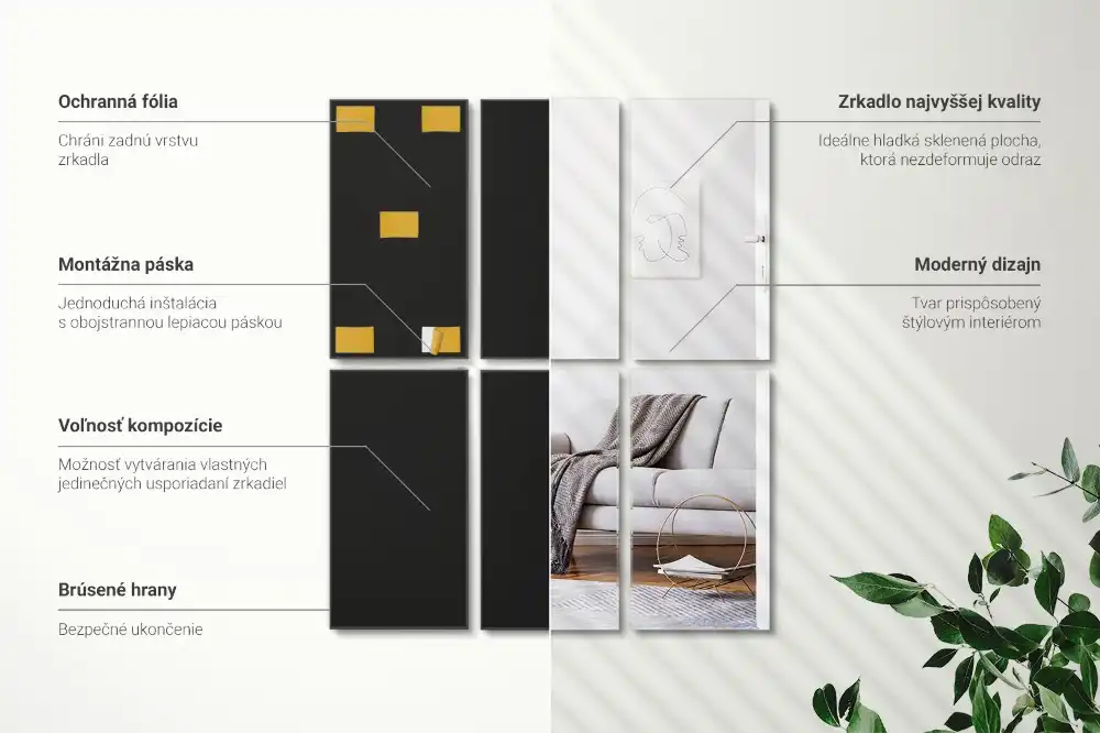 Pravokotne zrcalne ploščice samolepilne